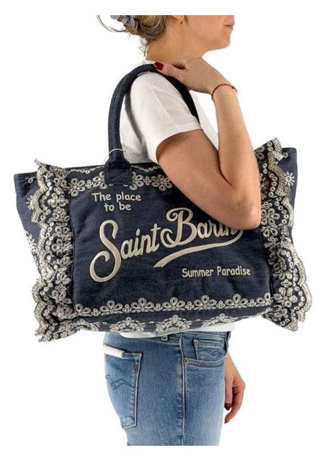 Girls' vanity bag with ruffle and denim Sangallo pattern MC2 SAINT BARTH | 00485L/ANDENIM